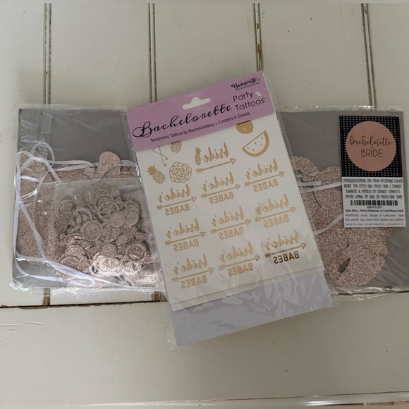 Gold Bachelorette Party Temporary Tattoos + Banner Bridal Party Wedding - Picture 5 of 5